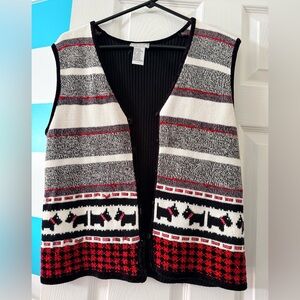 Vintage Striped Knit Vest with Red and Black Patterns